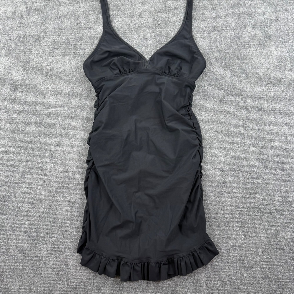 Assets Swim Dress L Black Ruched Ruffle Halter Neck Excellent Women's